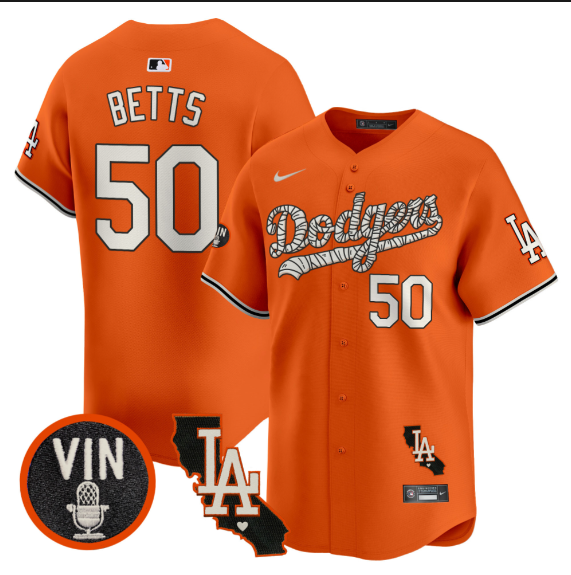 Men Los Angeles Dodgers #50 Betts 2025 orange Limited Stitched Jersey